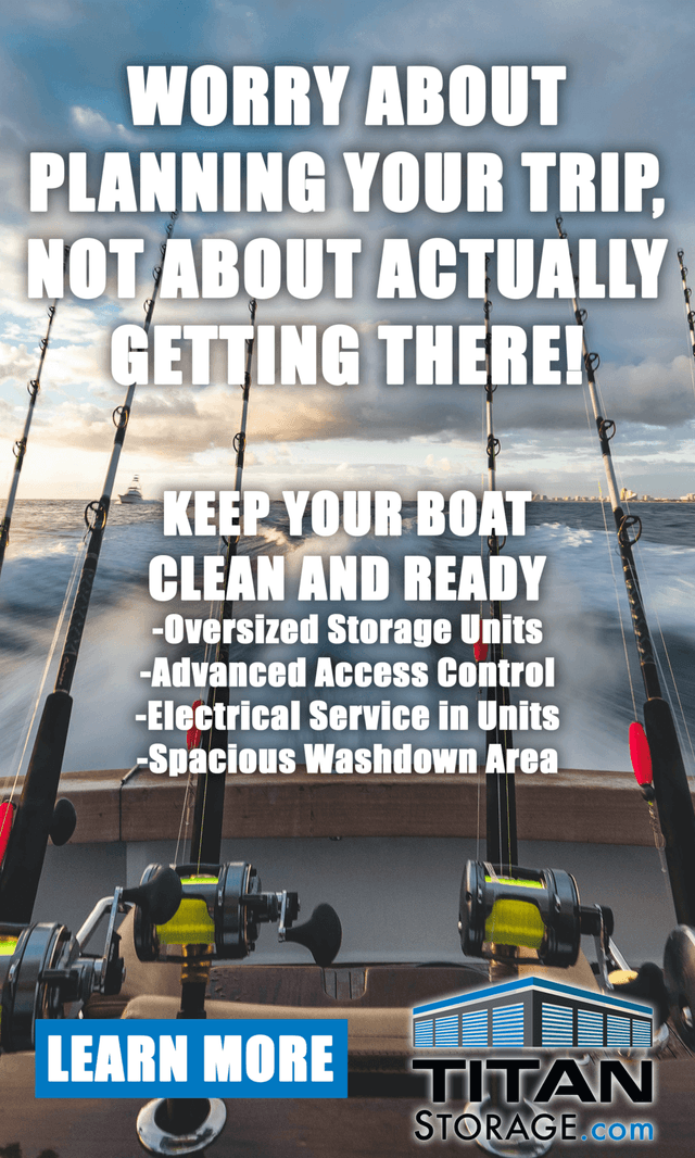 Deep Sea Fishing on the gulf trolling fishing rods with details about the benefits of storing the vessel with Titan Storage, security to convenient features